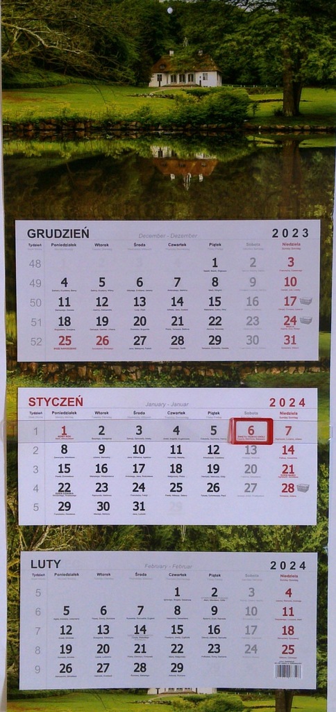 Kalendarz ścienny trójdzielny 2024 320x700