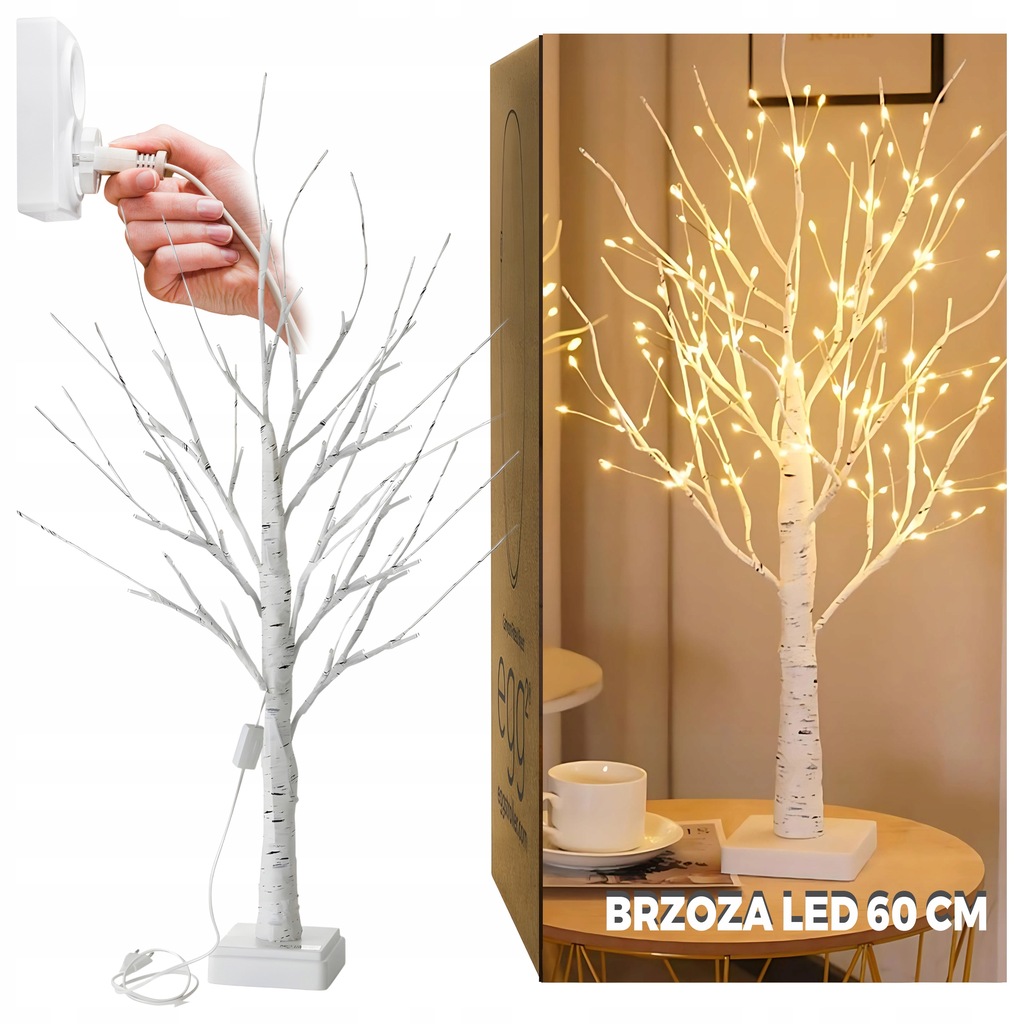 Drzewko świecące LED 60cm ozdoba dekoracje świąteczne brzoza białe ciepłe