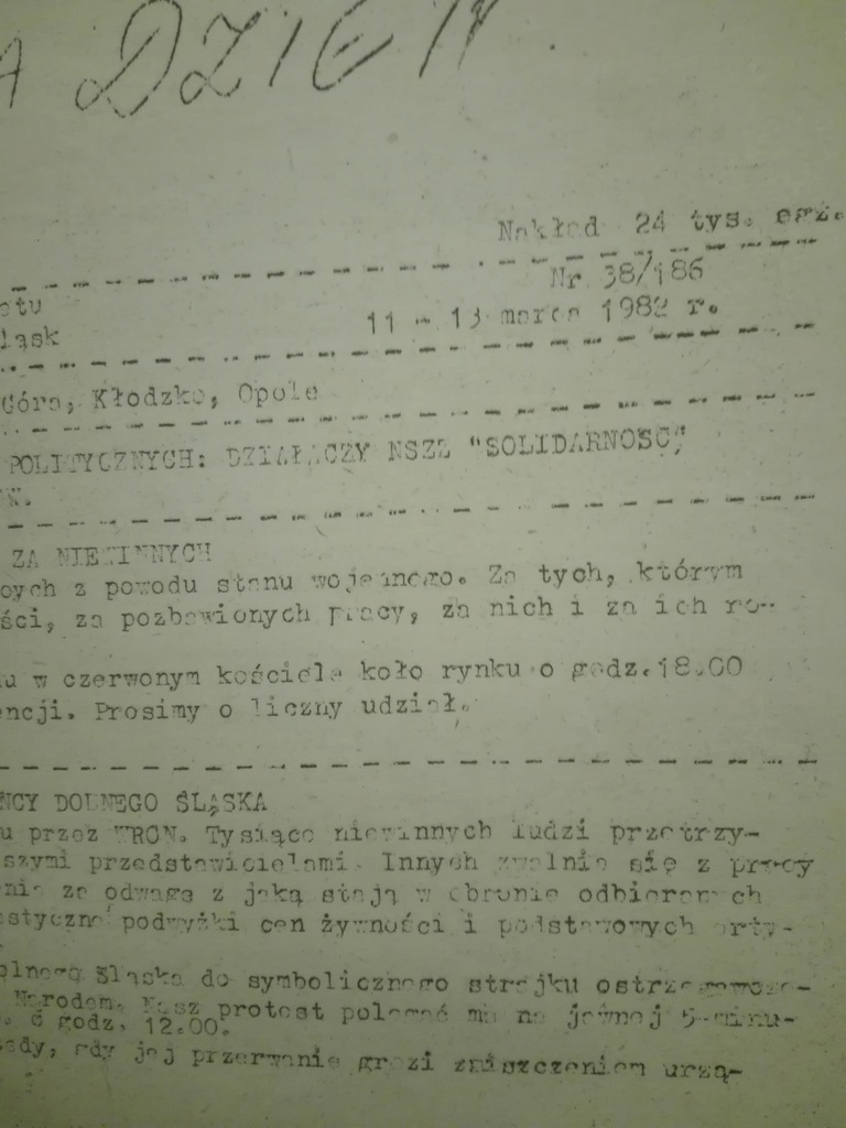 G / Z DNIA NA DZIEŃ nr 38/186/1982 bibuła