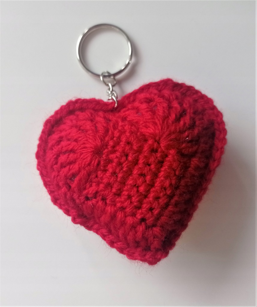 Crochet Keyring Heart, Brelok Serduszko Walentynka