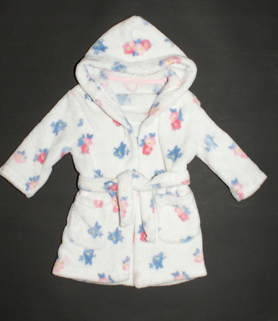 MOTHERCARE_SZLAFROK_biały kwiatki kaptur_92 cm