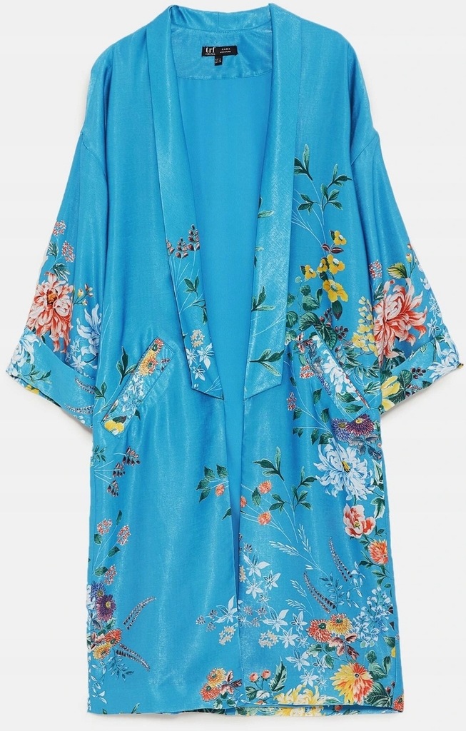 Zara blogerskie kimono płaszcz turkus SML