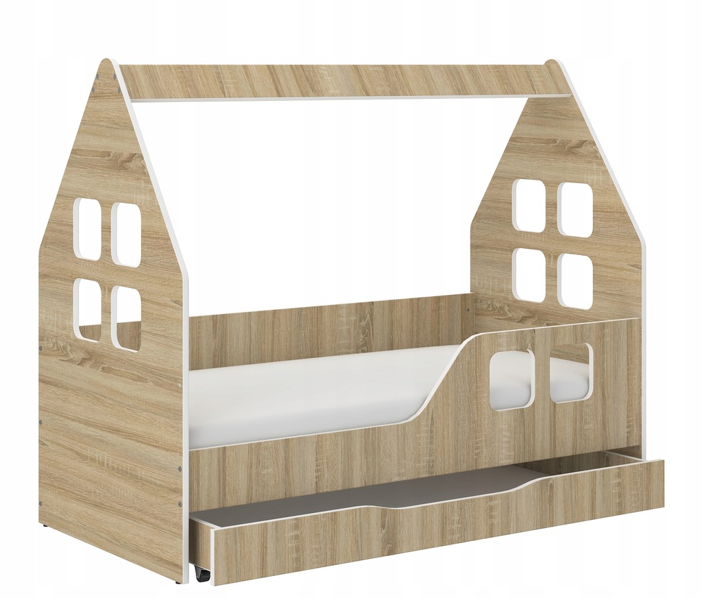 Łóżko dziecięce DOMEK SONOMA z SZUFLADĄ 140x70 + materac