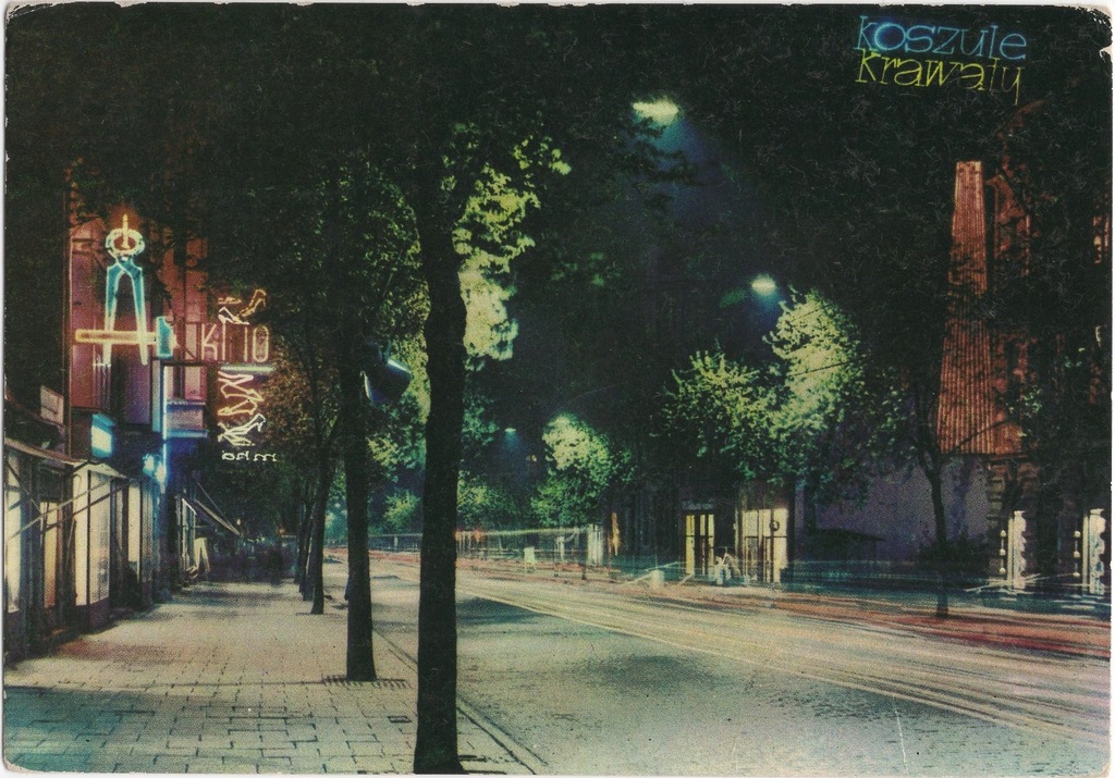 Łódź - ul. Piotrkowska - kino - neon - reklama - noc