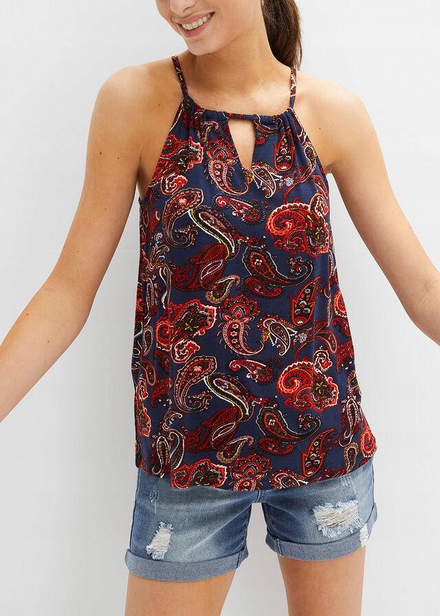 TOP SHIRTOWY GRANATOWY Z NADRUKIEM 2E3B19 Bonprix 44/46