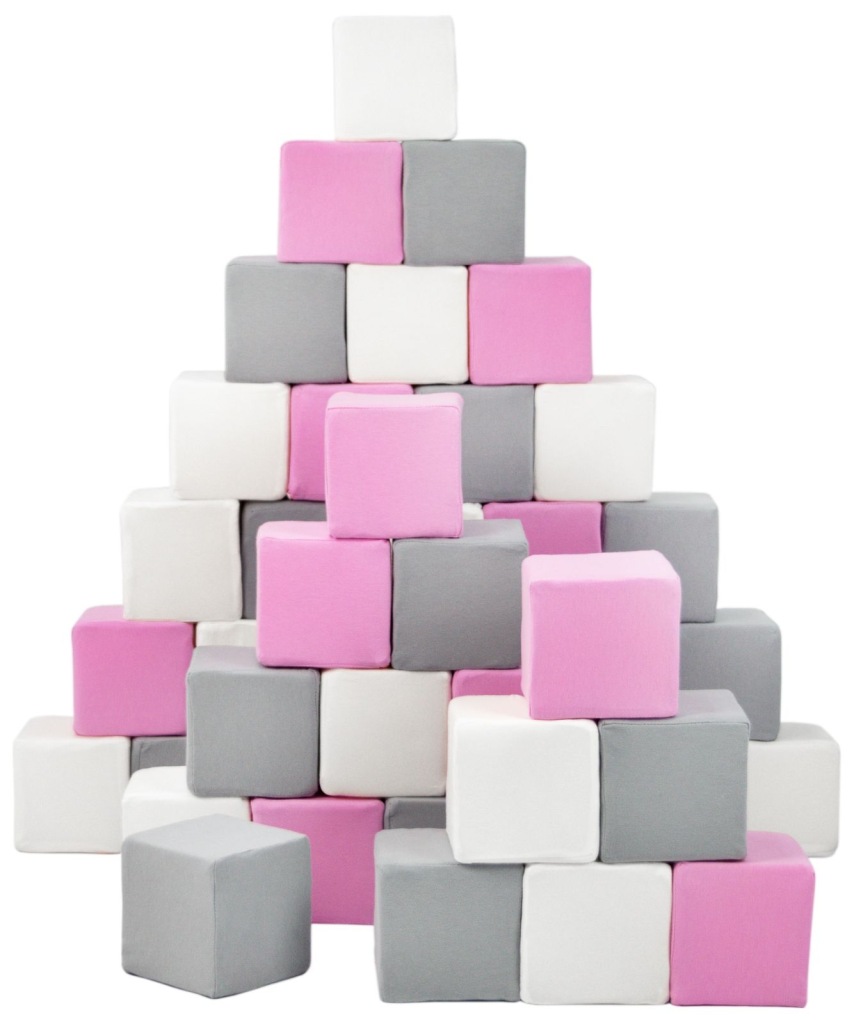 Sada 45 pěnových kostek Pyramida (bílá,pudrová růžová, šedá)