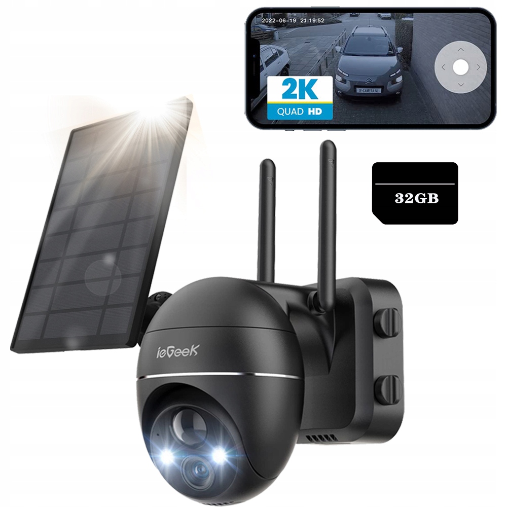 Solární Kamera Ip Smart Otočná Venkovní 3MPx 2K Wifi 4XZOOM Hd 32GB