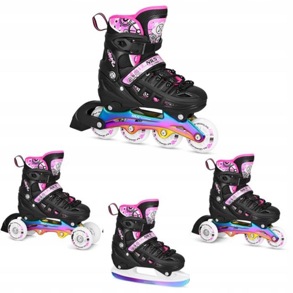 Brusle 2v1 4V1 Růžové Nastavitelné Led pro děti ABEC7 Nils Extreme