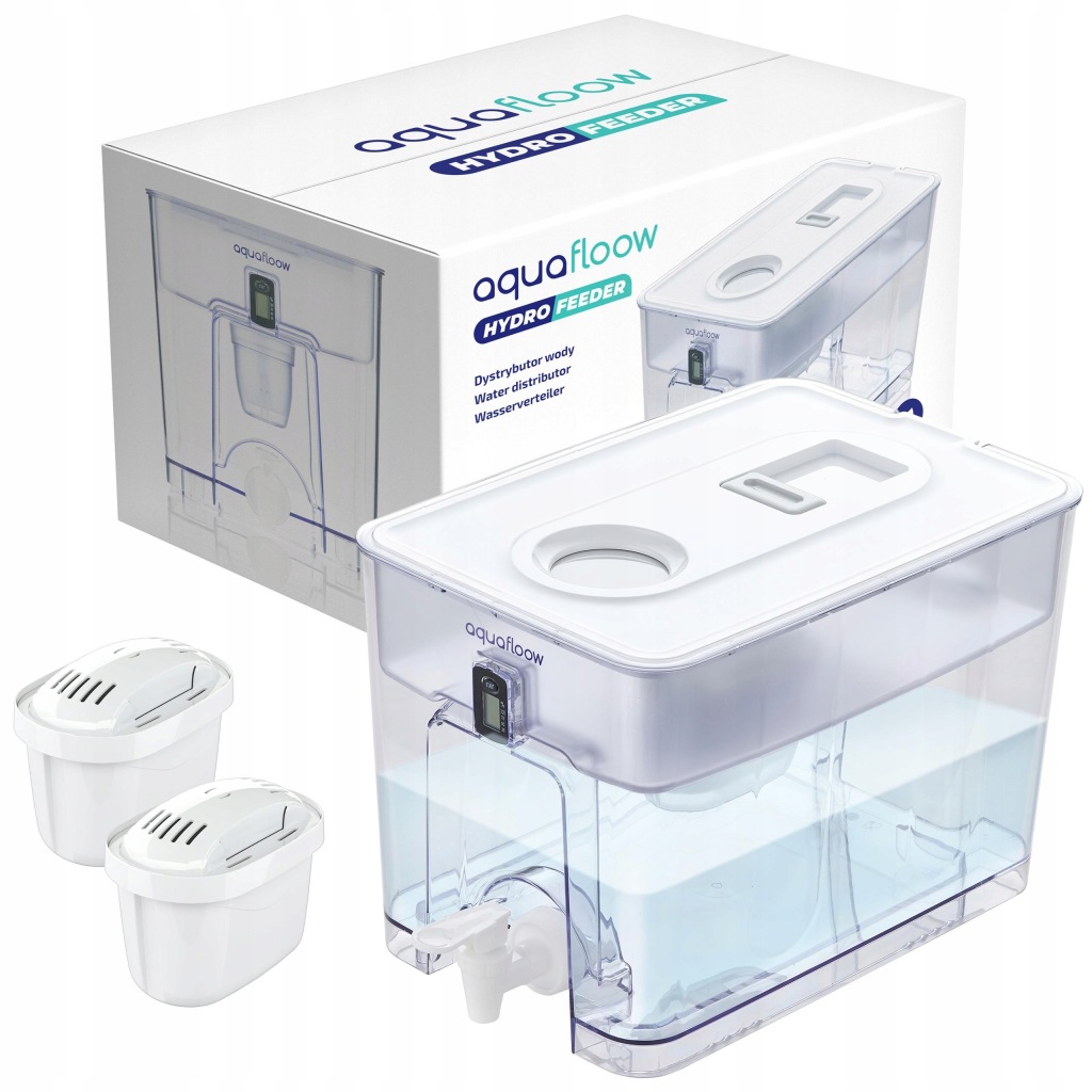 AquaFloow: velký filtrační konvice vody XL 9,5 l dávkovač 2 x filtr na vodu