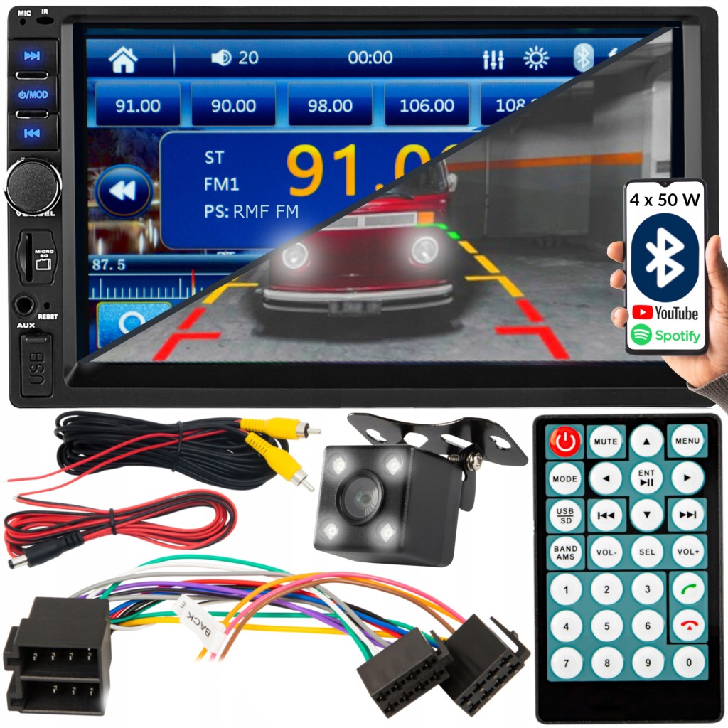 Bluetooth Autorádio 2 Din 7" Rds Usb Micro Sd 4x50W Couvací Kamera