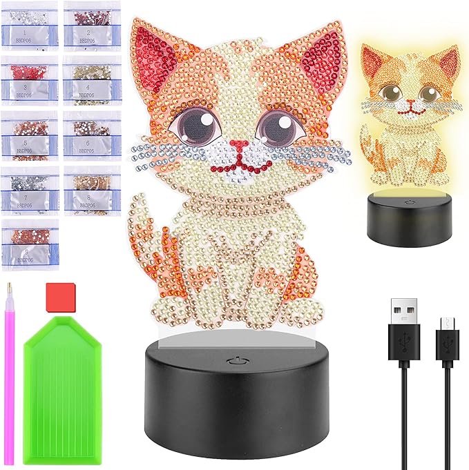Kreativní sada pro malování diamanty s kočkou pro děti Diy