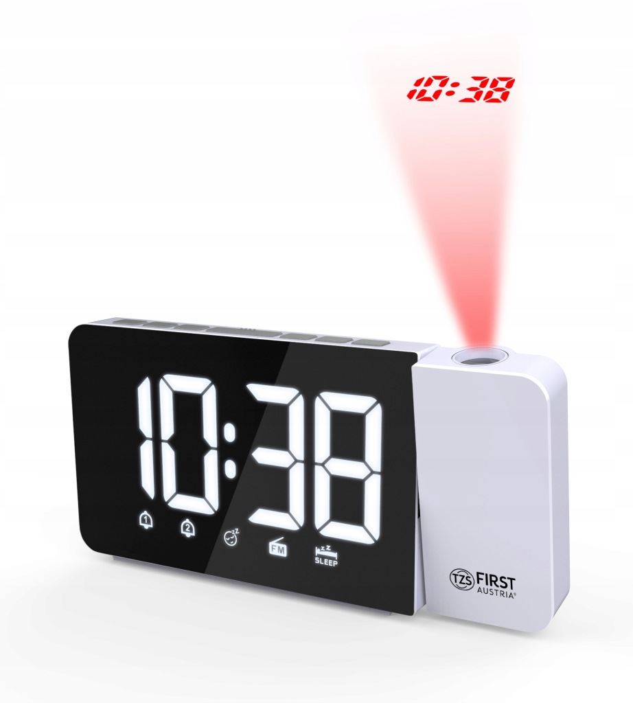Radiobudík Led stropní projektor Fm 2 alarmy snooze bílý First Austria