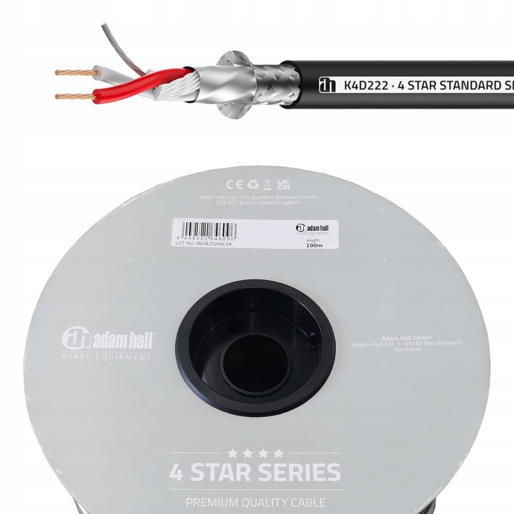 Kabel Adam Hall 4 Star DMX 110 Ohm 2x 0.22 mm 100 m