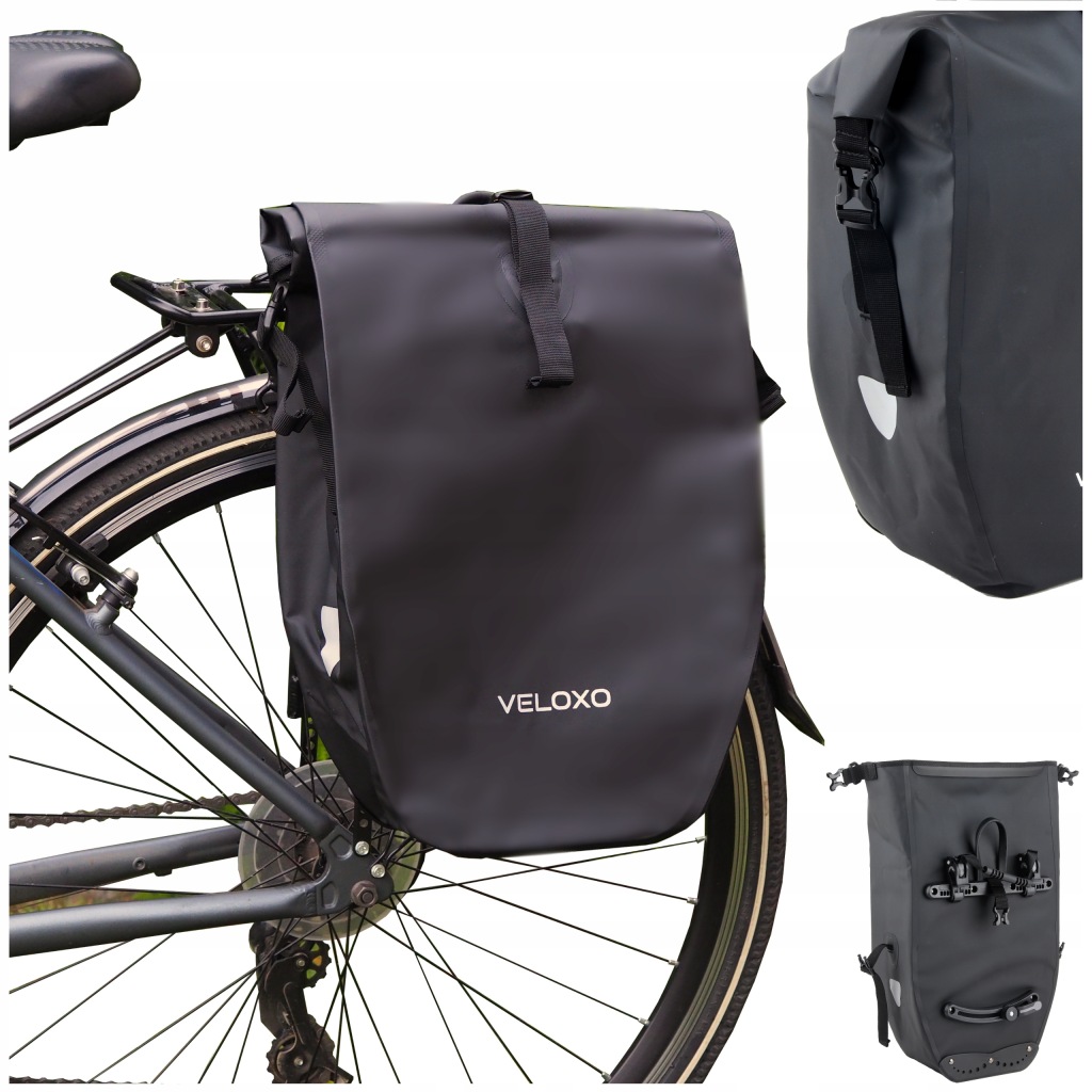 Cyklistická brašna Veloxo Adventure Pro voděodolná 25L černá na nosič zavazadel