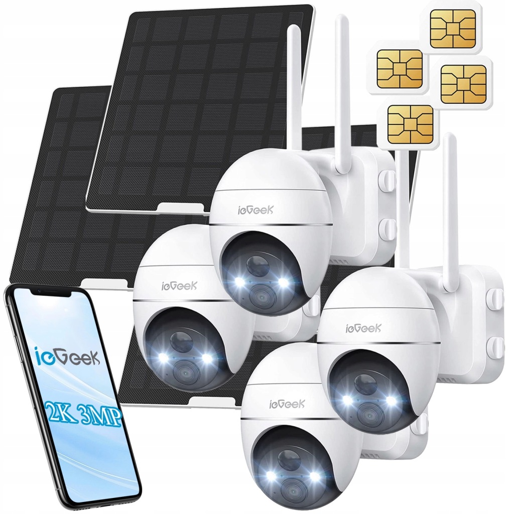 Solární otočná Gsm kamera 3G/4G Lte Sim 2K 3MPx 4x Zoom Monitorování 4ks