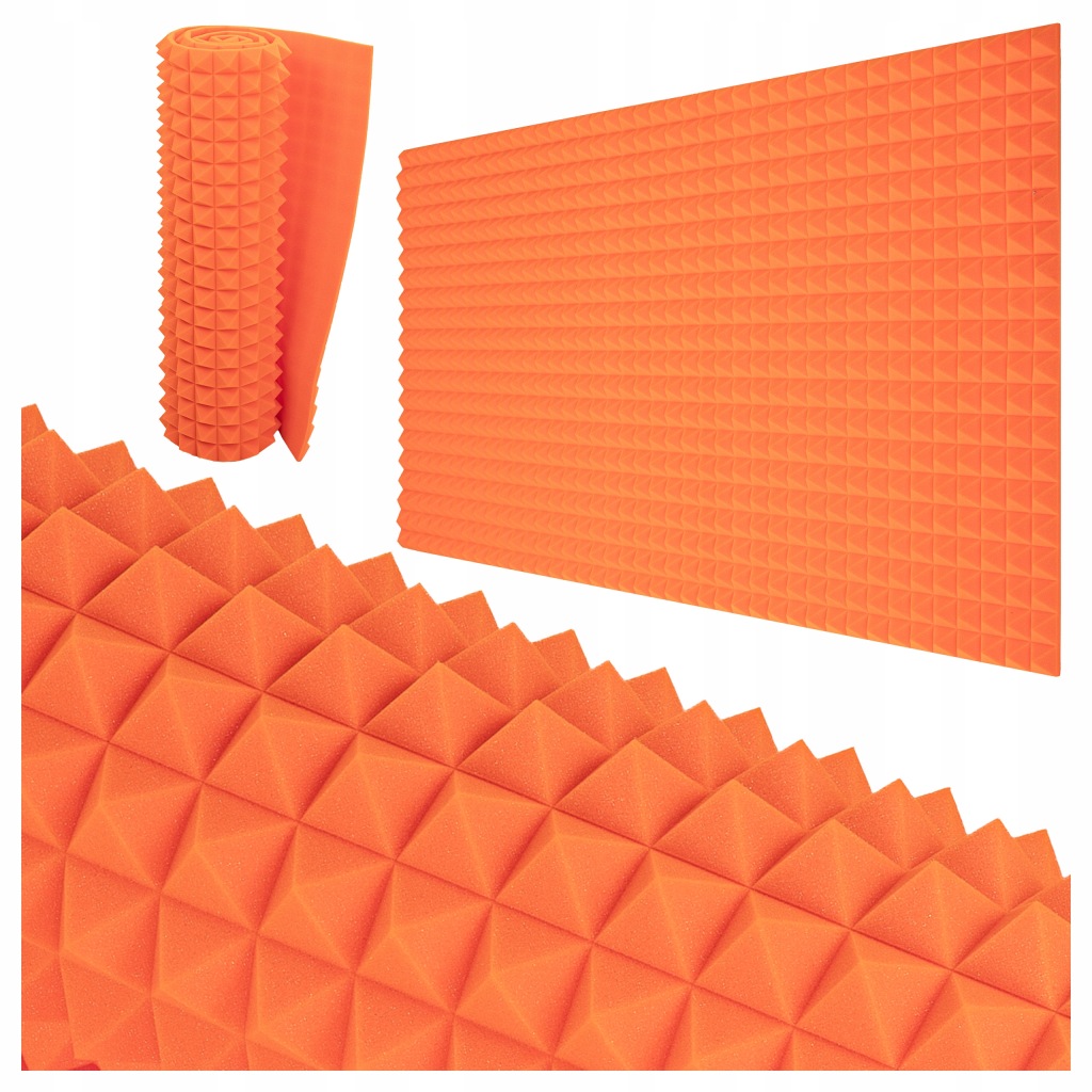 Akustický panel Pyramida oranžová 200x100x4 cm, zvukově izolační pěna