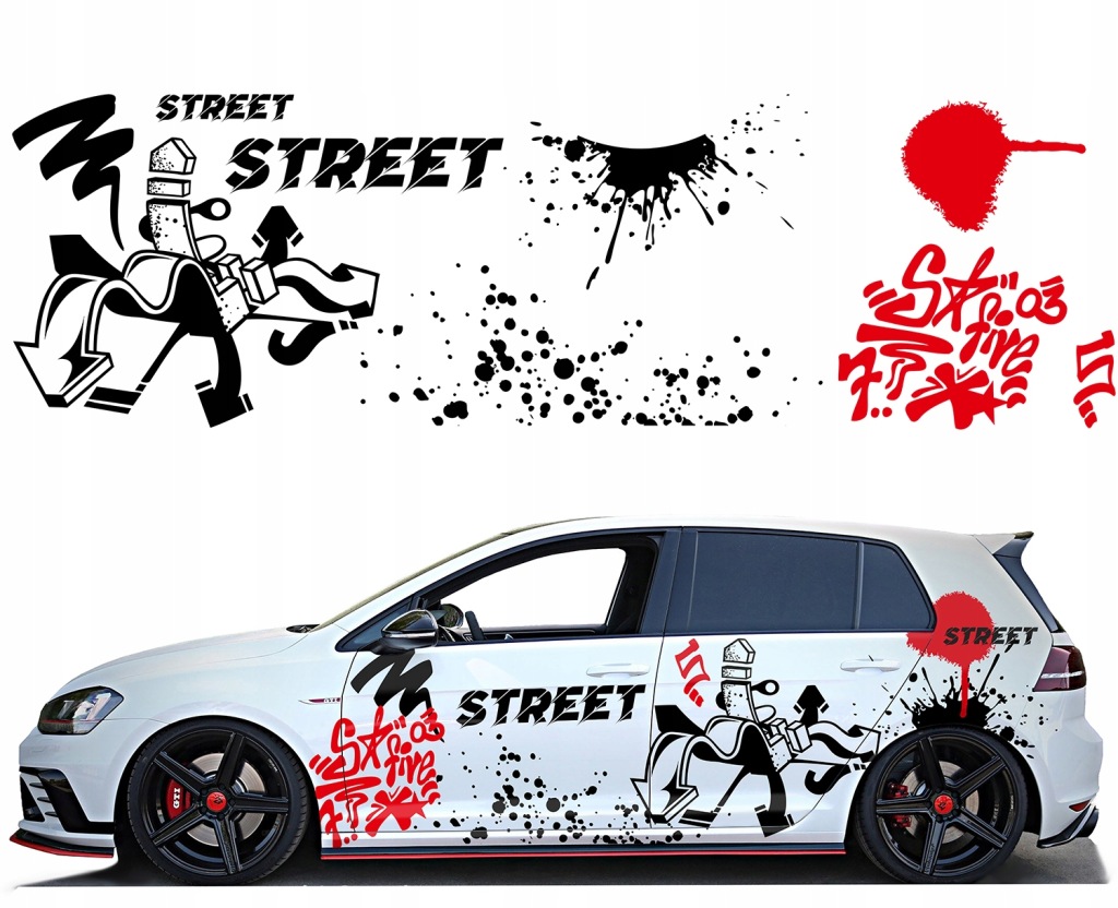 2x Nálepka Grafika na auto Motiv Ulice Street Kleksy Graffiti 90x600