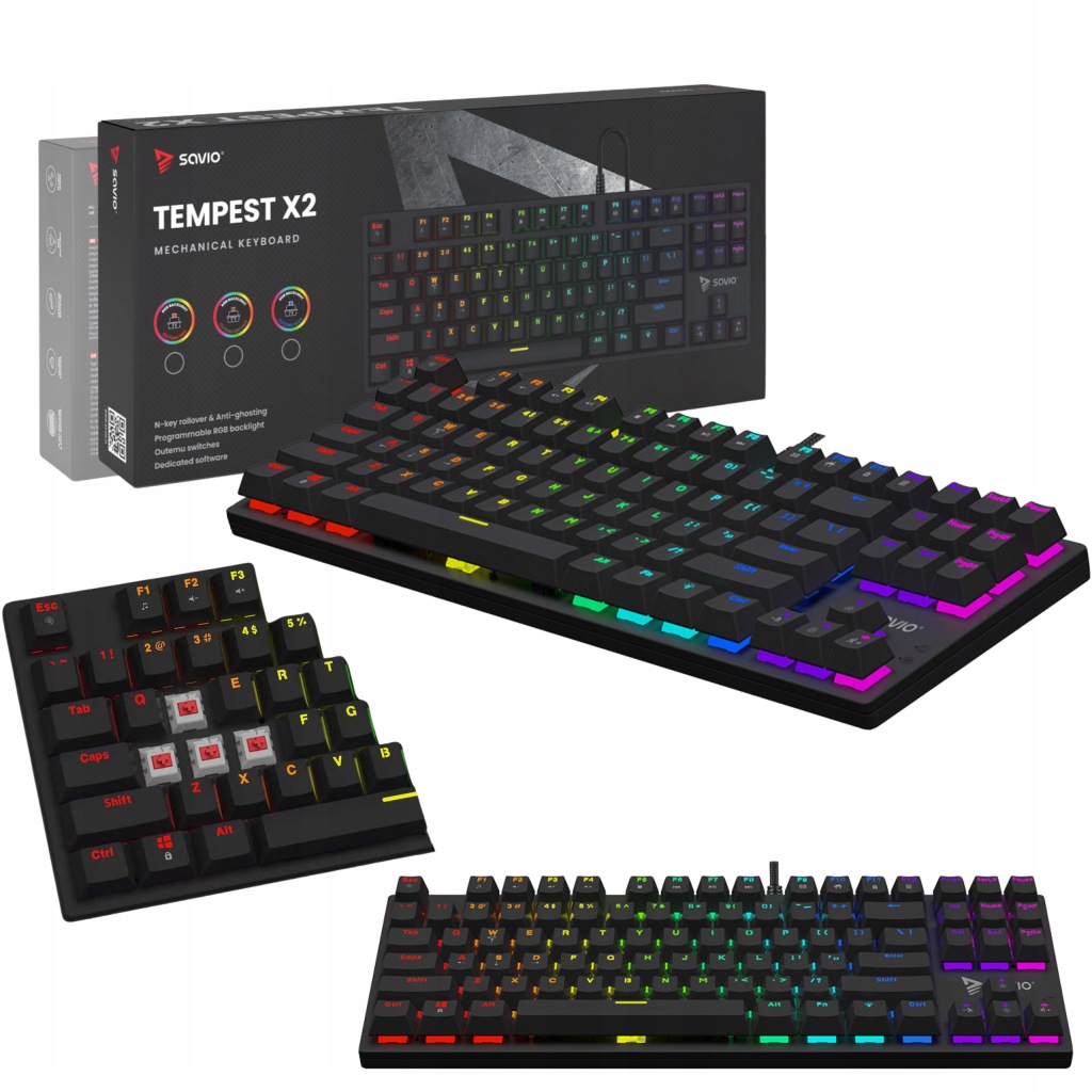 Mechanická klávesnice pro hráče Rgb Savio Tempest X2 Outemu Red Usb Abs