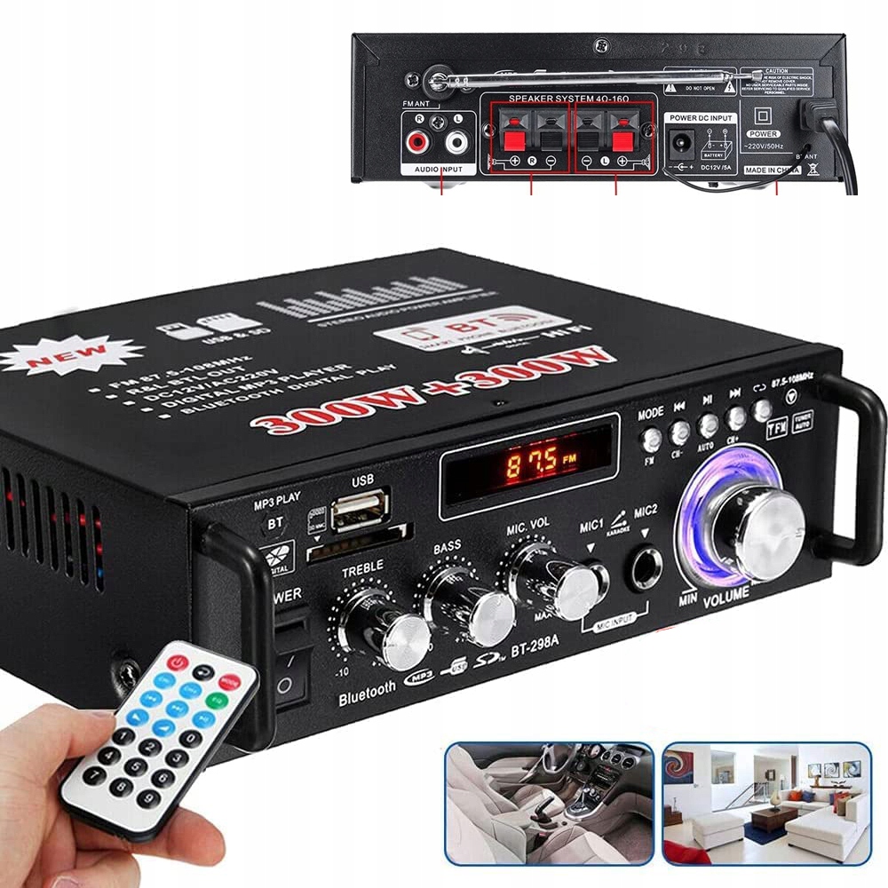Zesilovač A Autorádio Reproduktor Karaoke Bluetooth Dálkové Ovládání