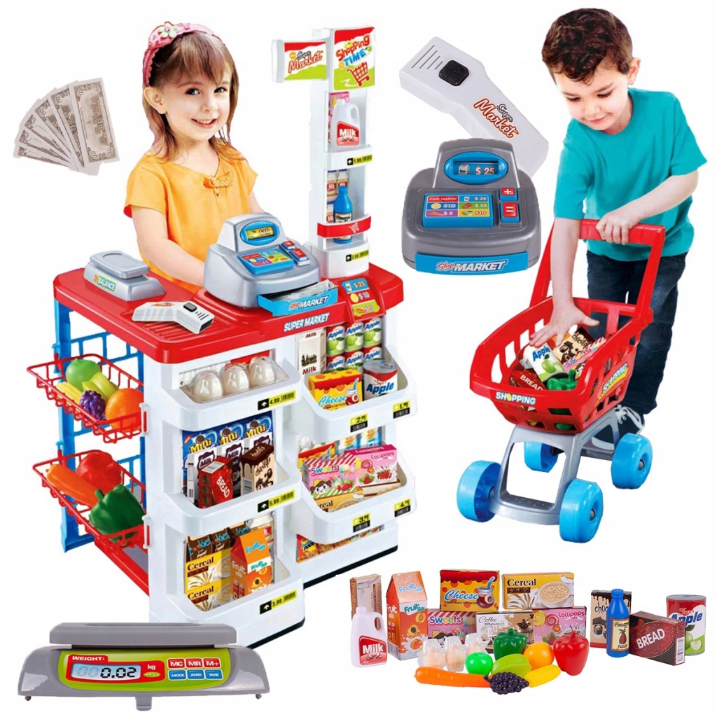 Velký Supermarketový Stánek Pro Děti S Pokladnou A Váhou A Kočárkem