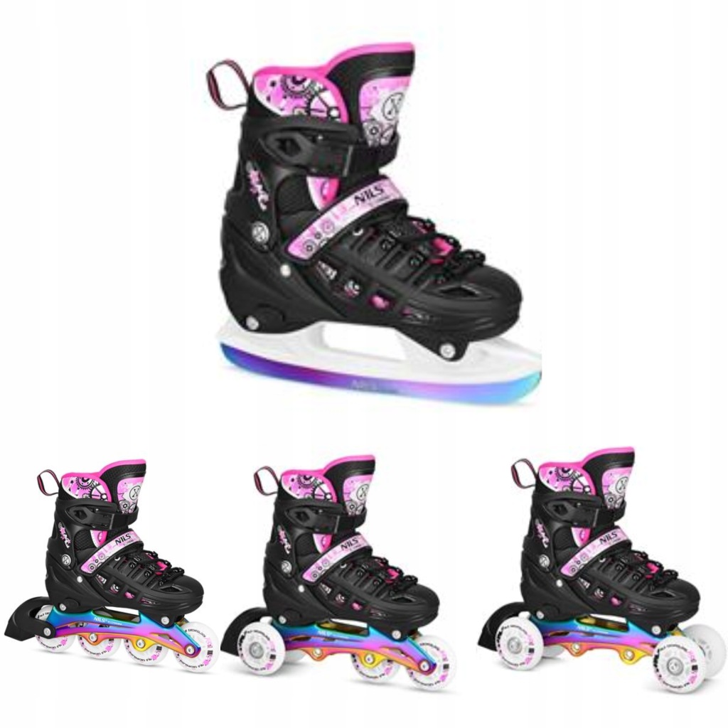 Brusle 2v1 4V1 Růžové Nastavitelné Led ABEC7 Hokejová lyžina Nils Extreme