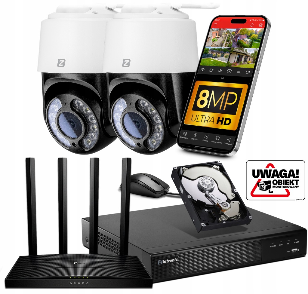 Sada Monitorování Ip WiFi 2x Kamera Venkovní otočná WiFi 8MPx 8MP 4K