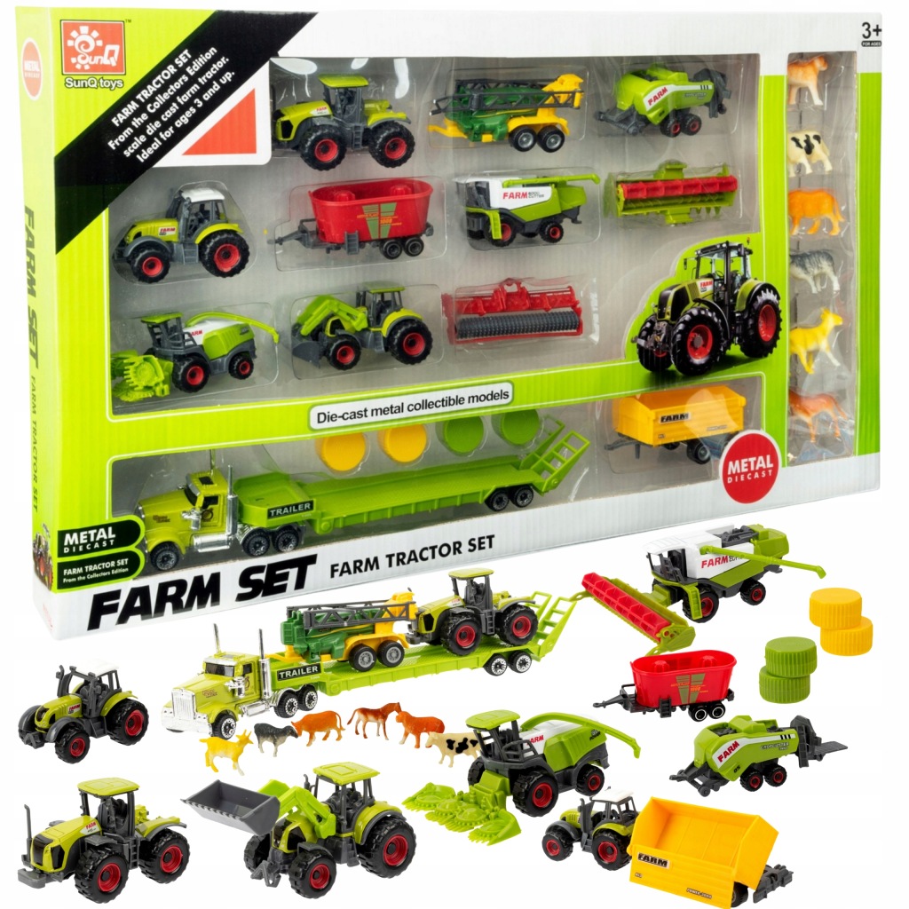 Velká Sada Farmář Zemědělské Stroje 28 Ks Traktor XXL Zvířata