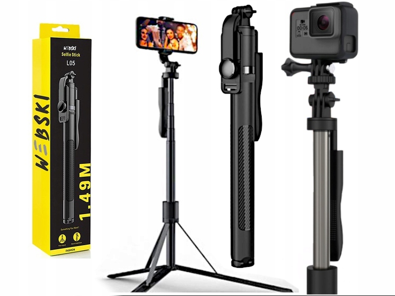 Selfie tyč Stativ 149 Cm Bluetooth dálkové ovládání