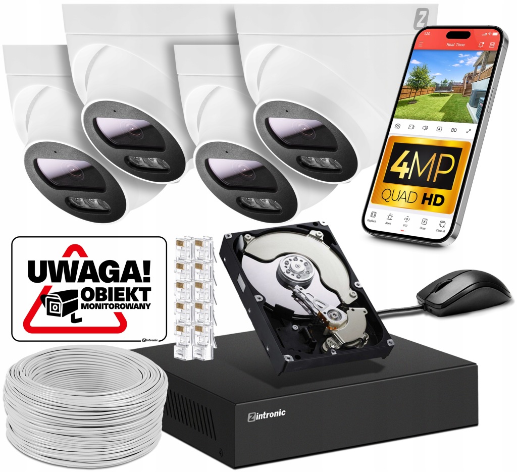 Sada Ip Monitorování Poe 4 Kamery 4MPx 1TB Náhled Aplikace Detekce