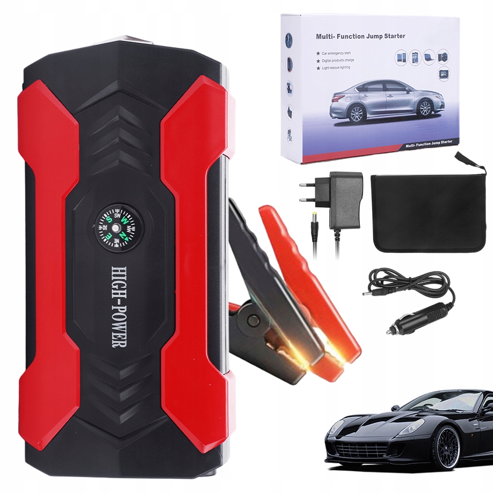 Jump Startér Startování Motoru Powerbank Kompas Kabely Multifunkční