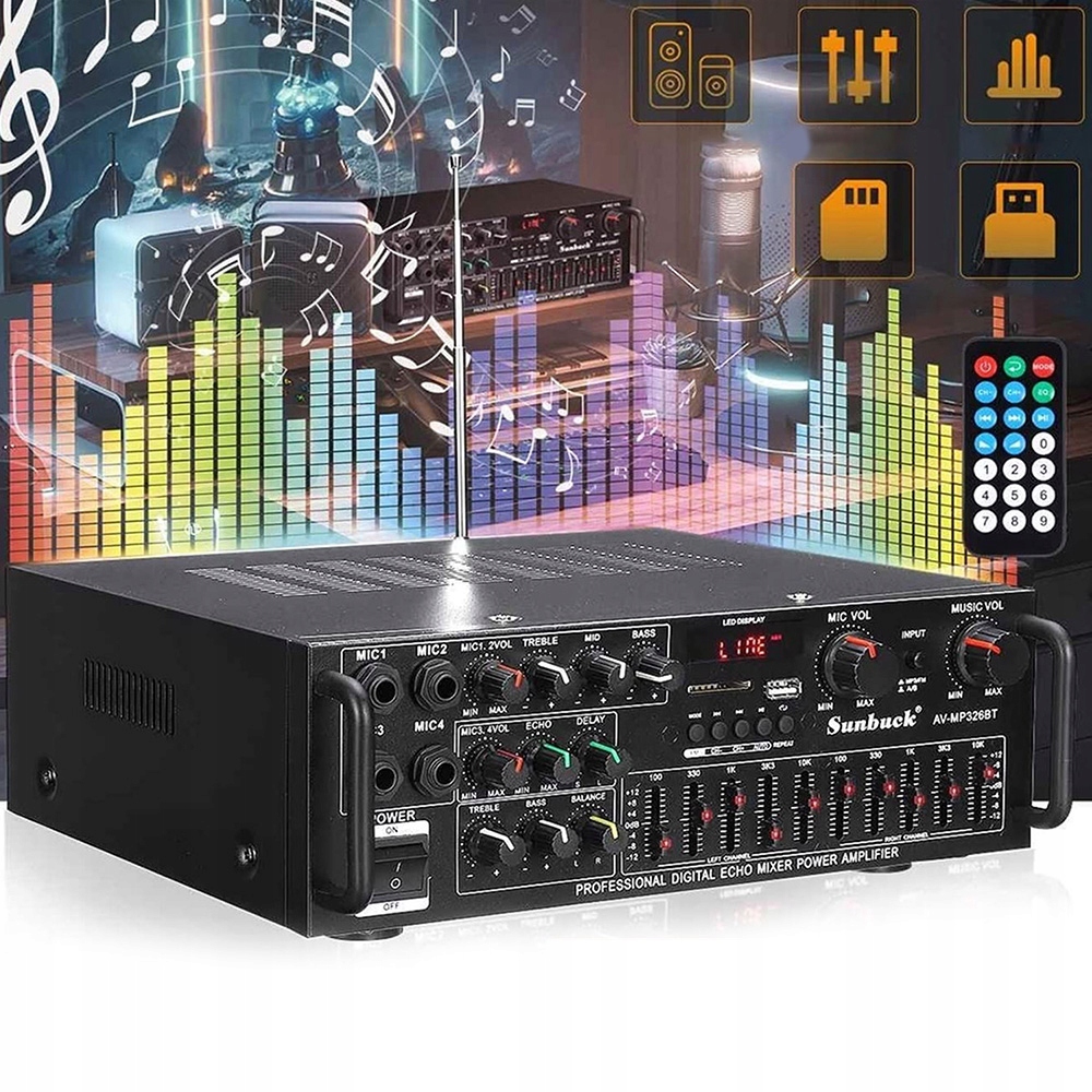 Bluetooth Stereo Zesilovač S Dálkovým Ovládáním Fm Amp 600WX2 Zesilovač