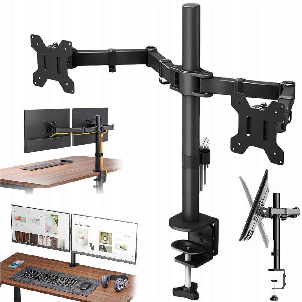 Držák Pro Dva Monitory 360° Rotace 180° Náklon 8KG Nosnost Černý