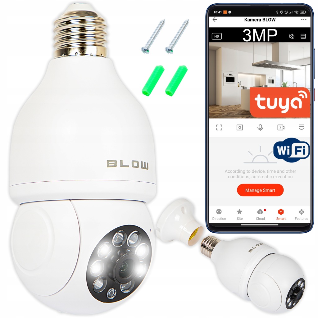 Wifi Kamera Vnitřní Otočná Žárovka Závit E27 Ip 3MP Audio Tuya Ptz