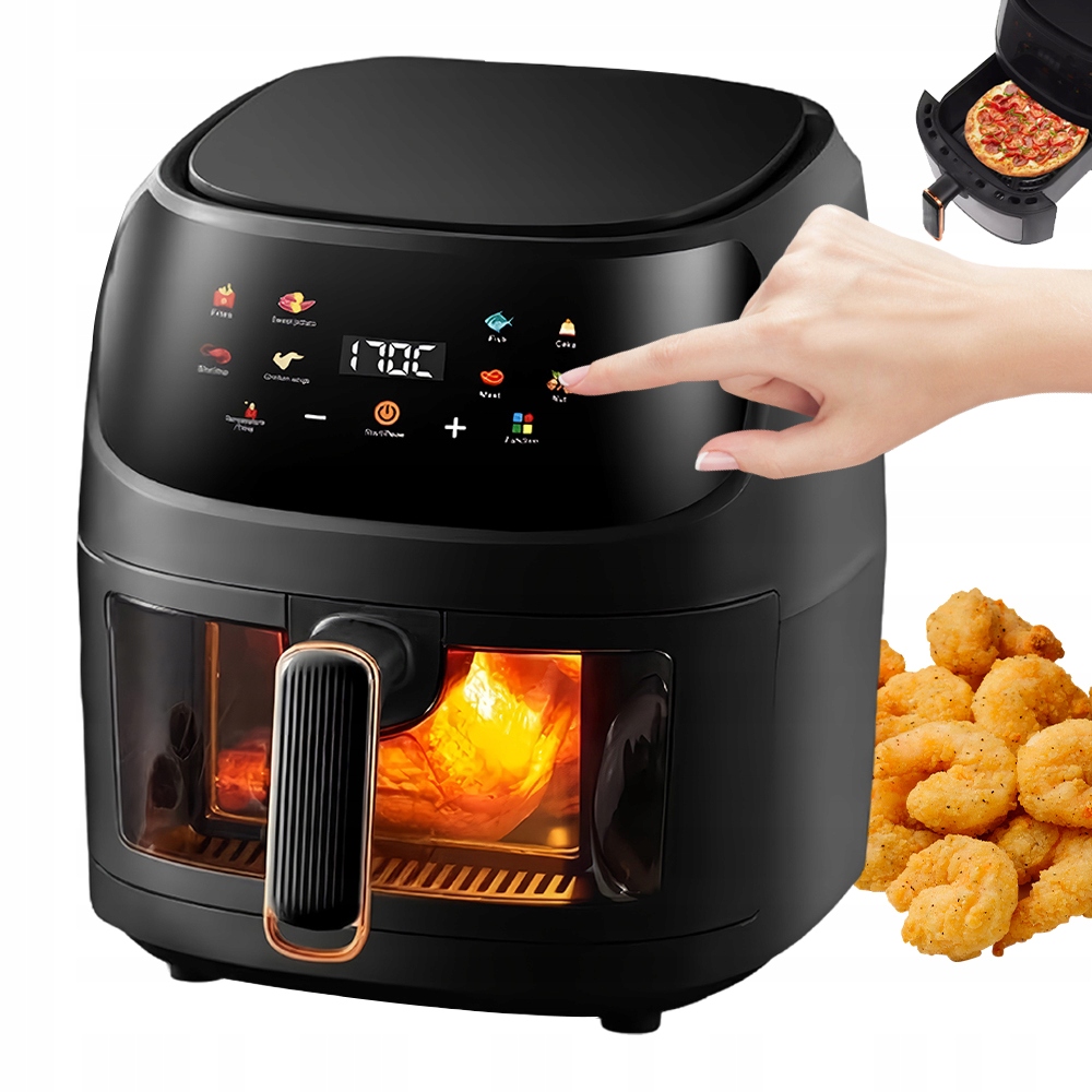 Fritéza Bez Tuku 8 L Fritéza Airfryer Vysoká Kvalita Černá
