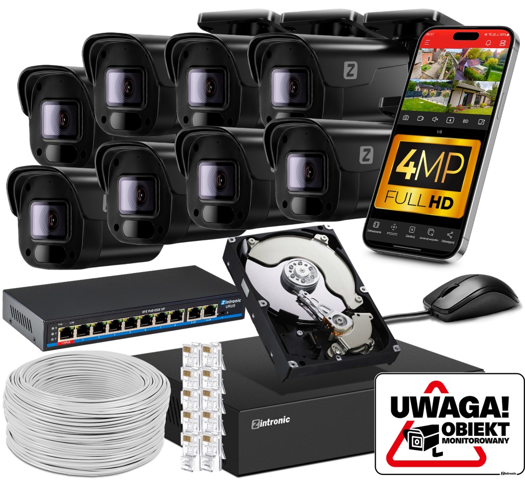 Sada Monitorování 4MP Ip Poe 8 Kamer 4MPx 1TB Náhled Aplikace Černá