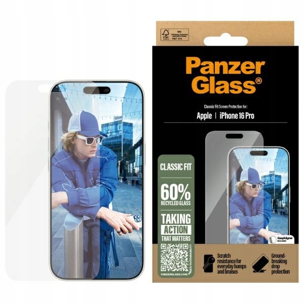 Sklo Panzerglass pro iPhone 16 Pro, tvrzené, 9H, silné na přední displej