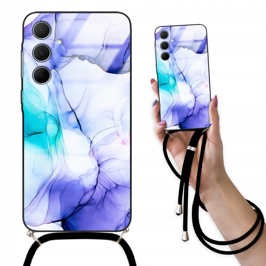 Pouzdro pro Samsung A35 Case Crossglam černý provázek Mramorové Mramorové vzory