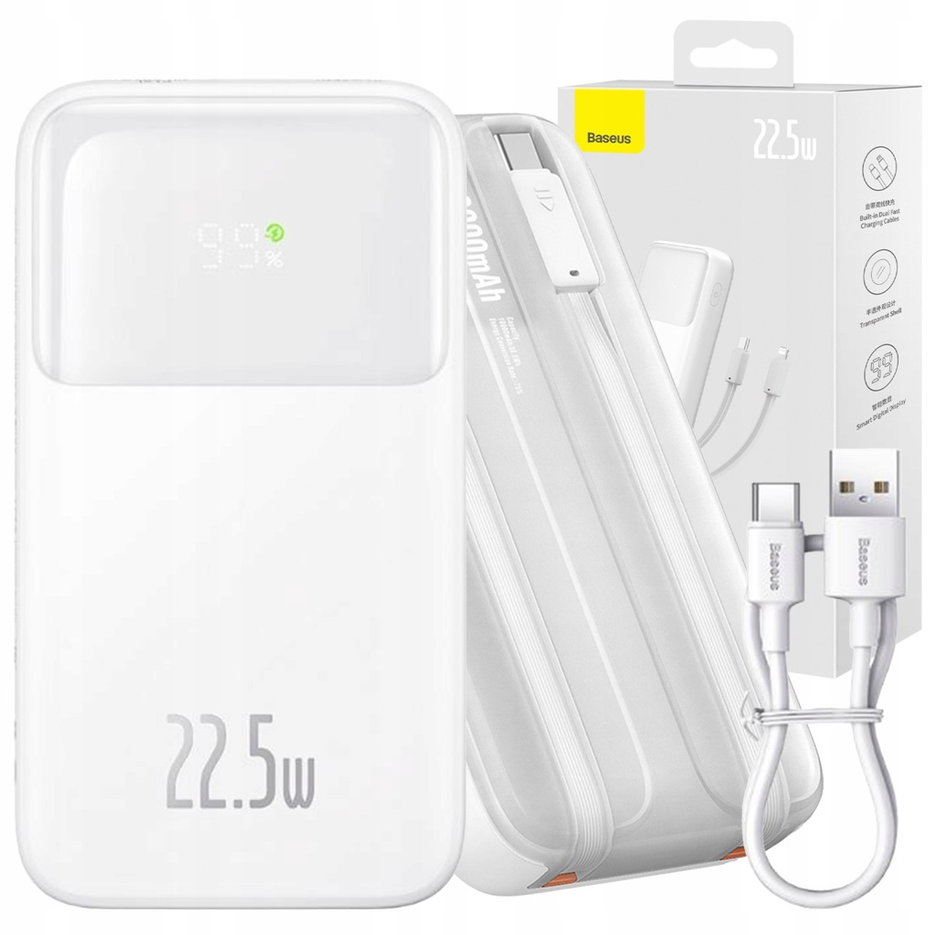 Baseus Rychlá Power Banka 10000 mAh 22.5 W Usb C Výkonná Powerbanka kabel 0,3 m
