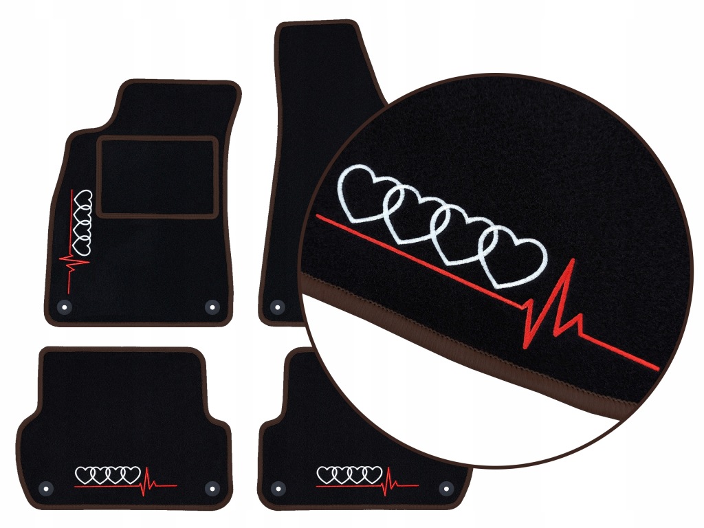 Autokoberce Audi A6 C7 (2011-2018) 4 Výšivky, Hnědé