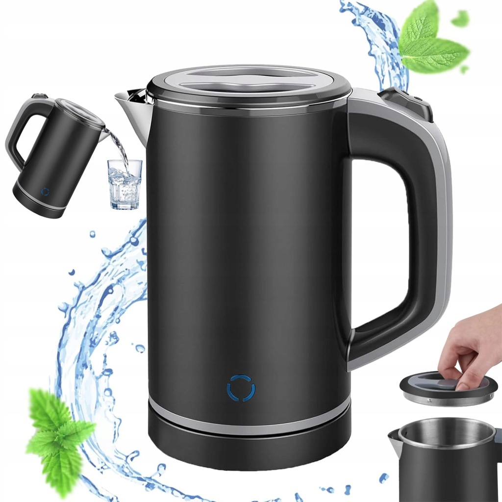 Rychlovarná Konvice 600 W Cestovní Konvice Z Nerezové Oceli 800 ML Černá