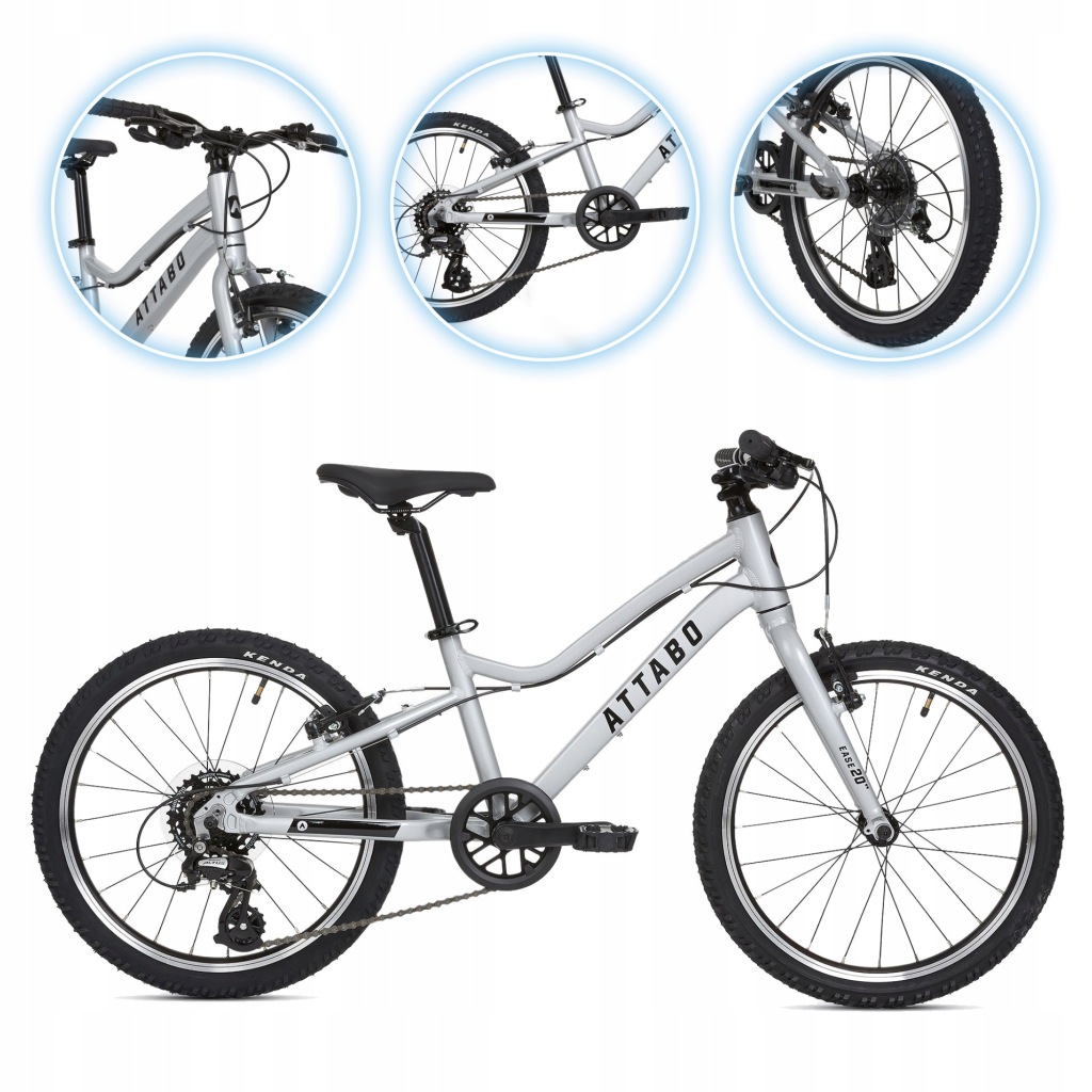 Dětské kolo Attabo Ease 20" 9,1 kg stříbrné Lehký Rám 7-RYCHLOSTNÍ Pohon