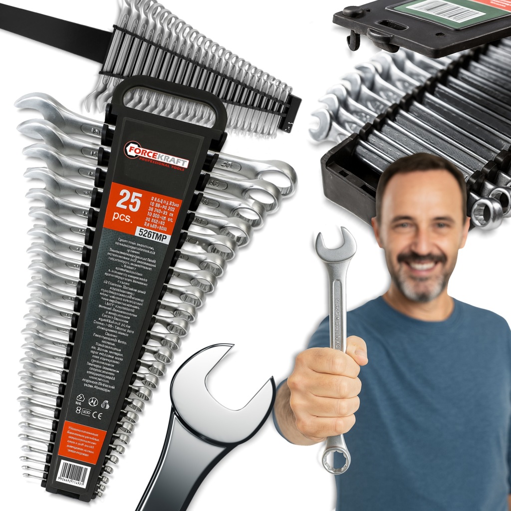 Forcekraft Velká Sada klíčů 25 ks Crv ploché očko 6-32 mm Komplet