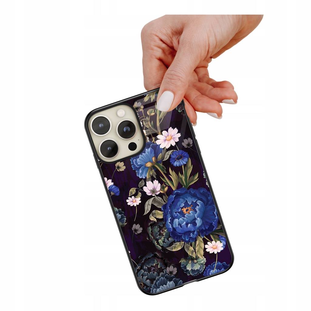 Keramický skleněný Pouzdro pro iPhone 16 Pro Max Modré pivoňky