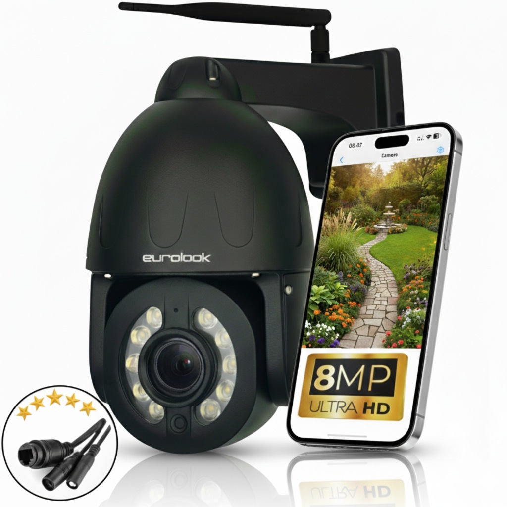 Bezdrátová Otočná Venkovní Wifi Kamera 8MPX Uhd 5X Zoom Aplikace Ir