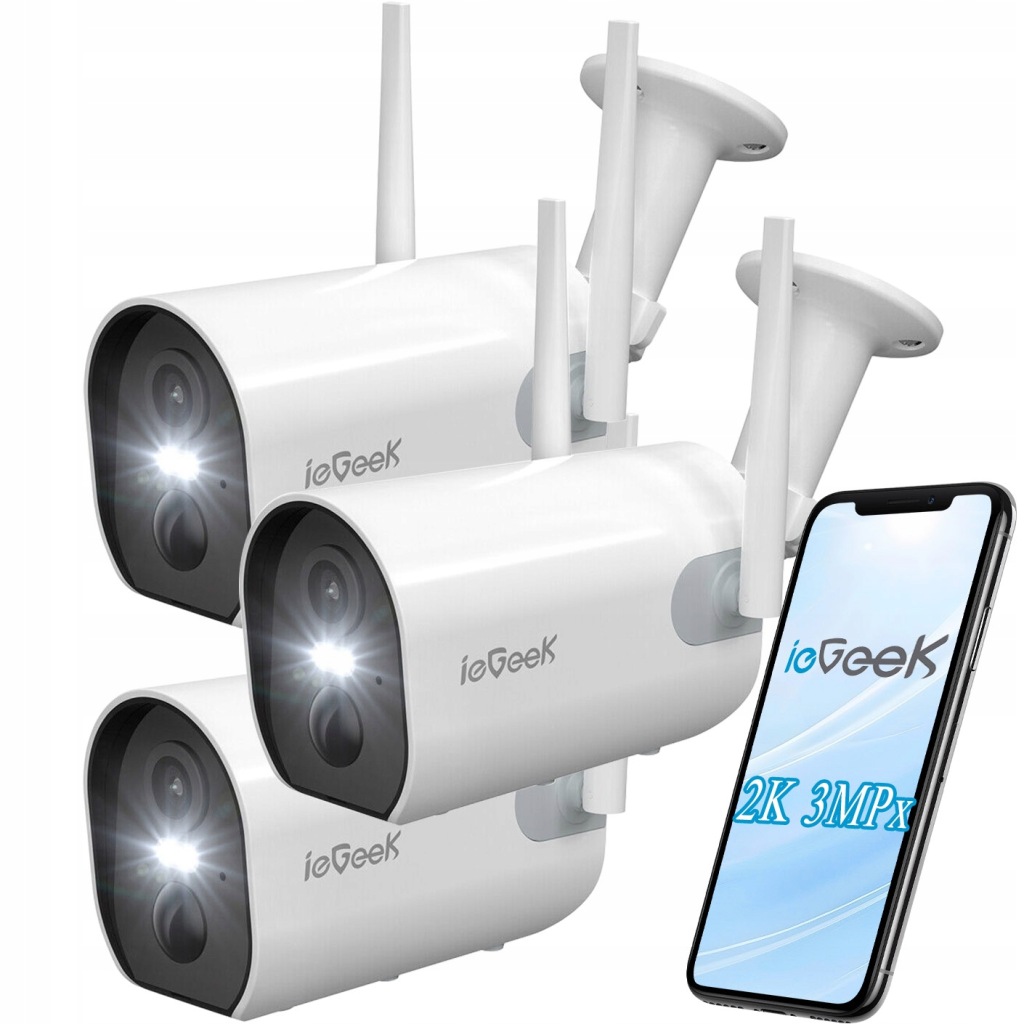 Venkovní kamera WiFi Ip Kamery Fhd 2K 3MPx 4x Zoom na 5200 mAh Aku 3ks