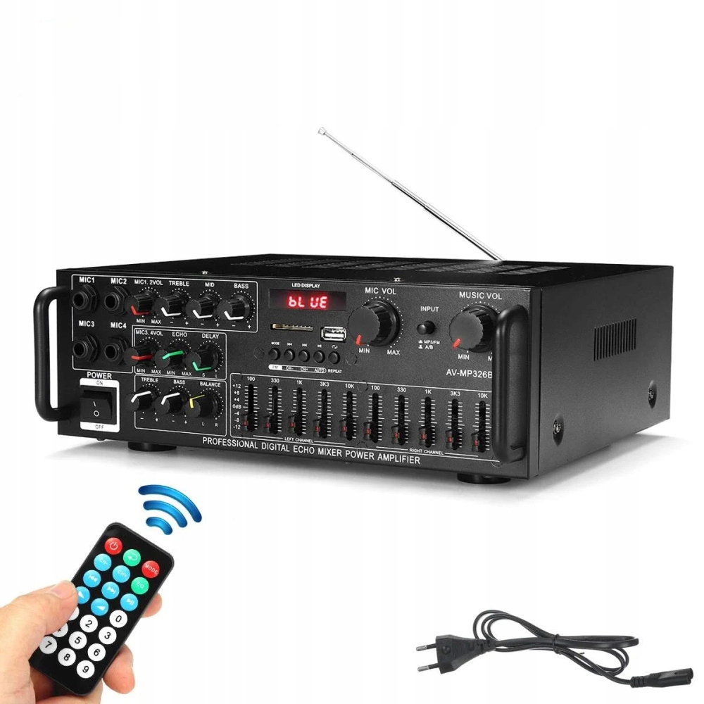 Mini Zesilovač Bluetooth Stereo Audio Radio Fm 12V 220V 600WX2 zesilovač