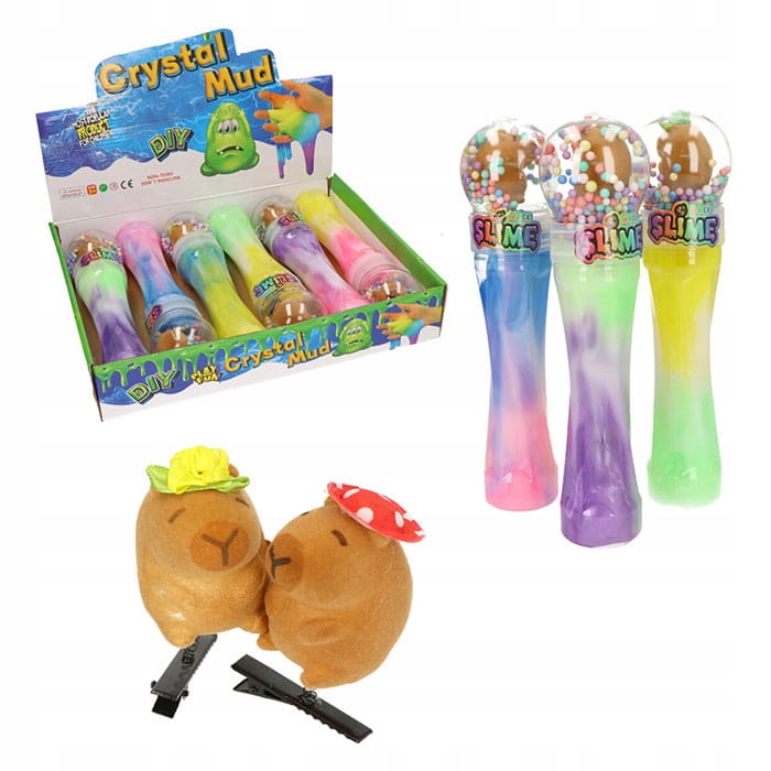 XXL Duhový Glutek Slime Se Sponkou Kapybara MIX 6 Ks