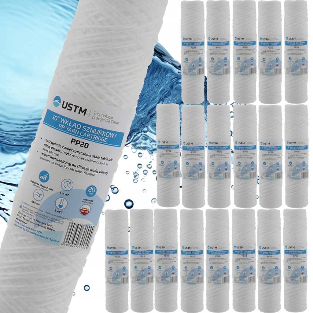 Sada 20 x filtračních provázkových filtrů na vodu 10" 20 mikronů Ustm