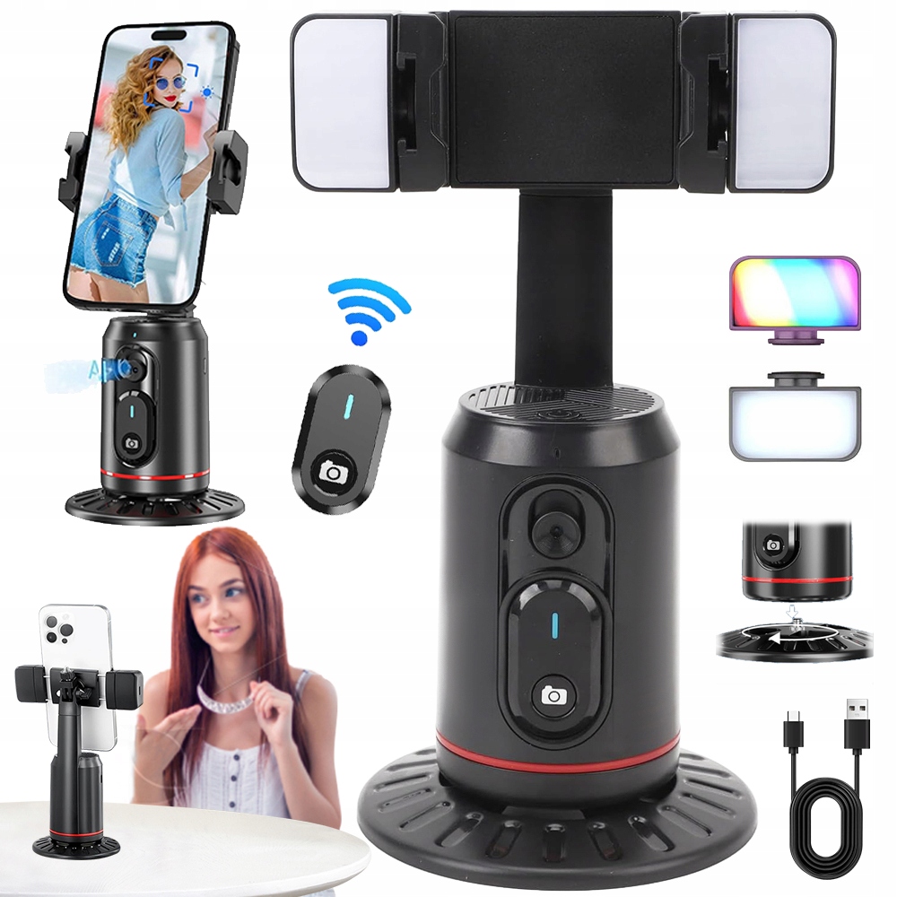 Stativ Pro Fotografování Gimbal Bluetooth Držák Telefonu 2 Lampy Sledování Obličeje