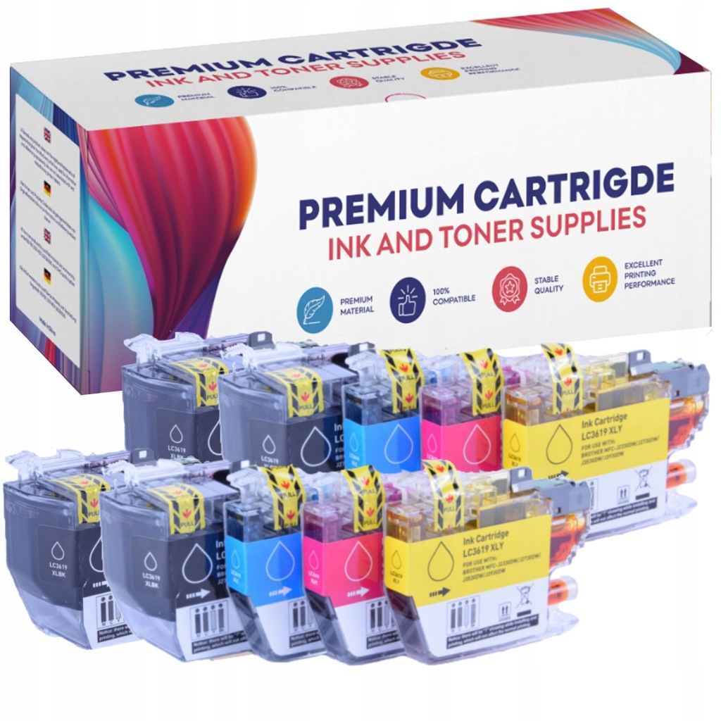 10 x Náplně Do Tiskárny Brother LC3619 MFC-J2330DW MFC-J3530DW J3930DW Komplet